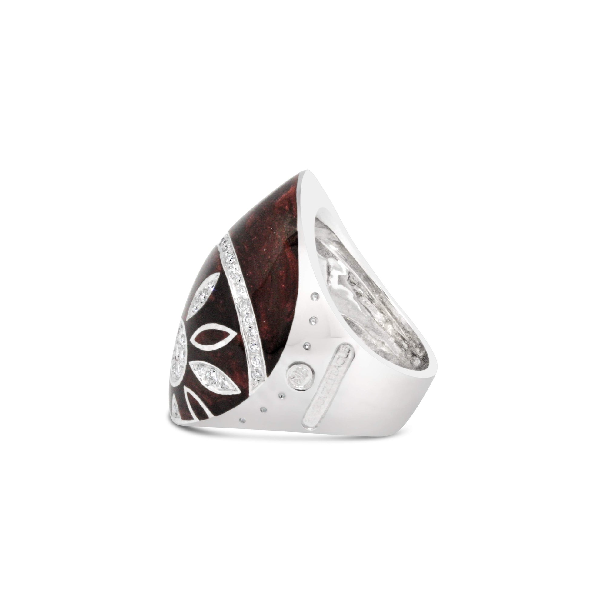 18k White Gold Nouvelle Bague Diamond and Enamel Ring.