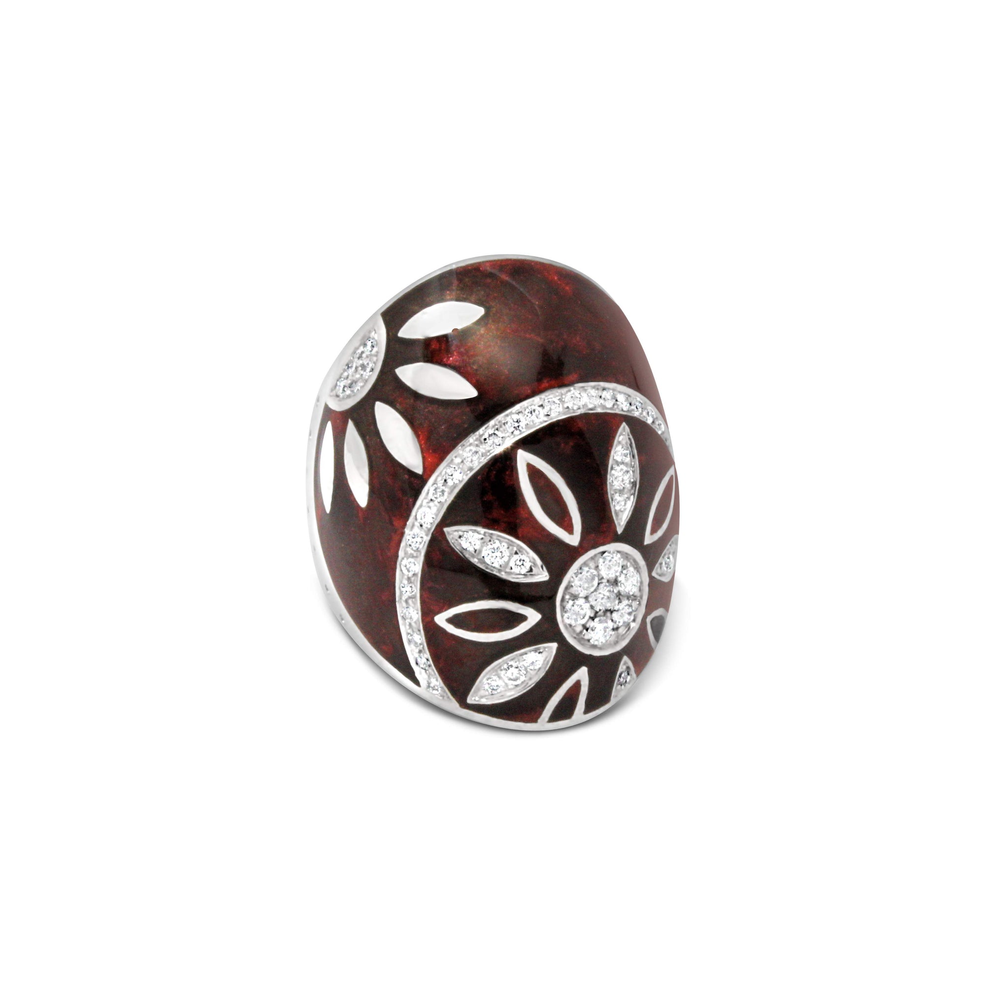 18k White Gold Nouvelle Bague Diamond and Enamel Ring.