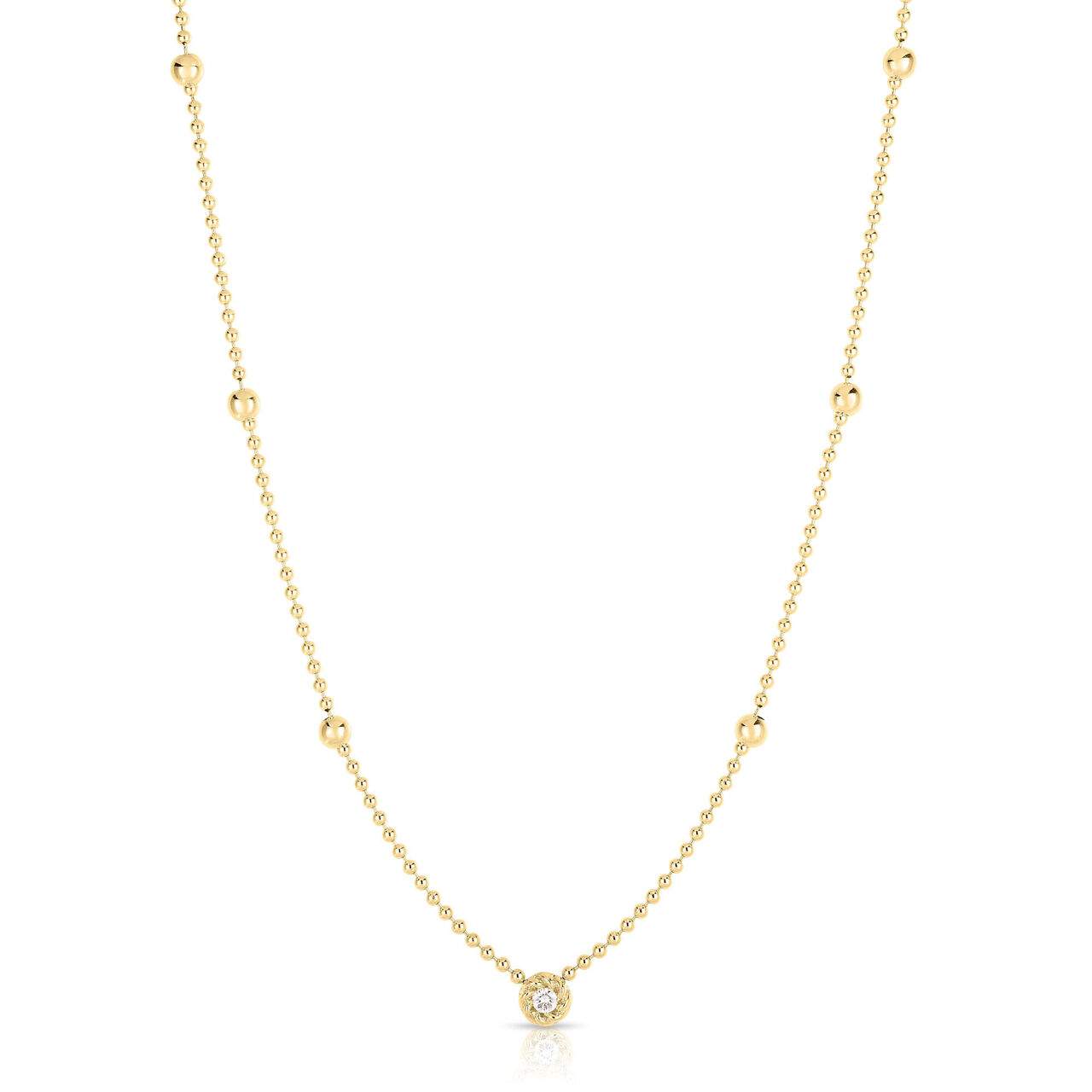 18KT GOLD ROBERTO COIN BEAD CHAIN DIAMOND NECKLACE.