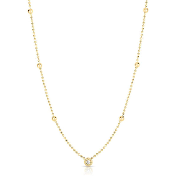 18KT GOLD ROBERTO COIN BEAD CHAIN DIAMOND NECKLACE.