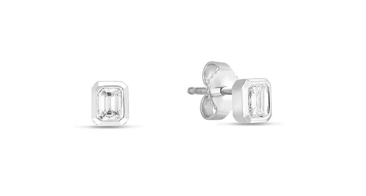 18KT GOLD ROBERTO COIN DIAMOND STUD EARRINGS.