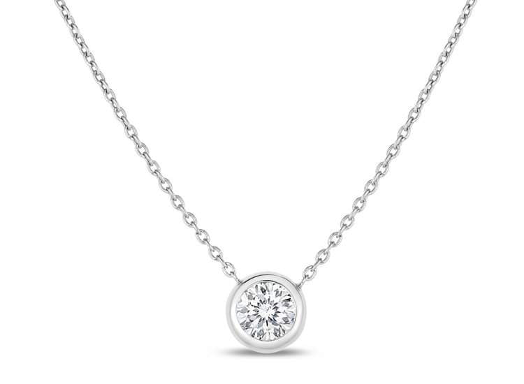 18KT GOLD ROBERTO COIN DIAMOND SOLITAIRE NECKLACE.