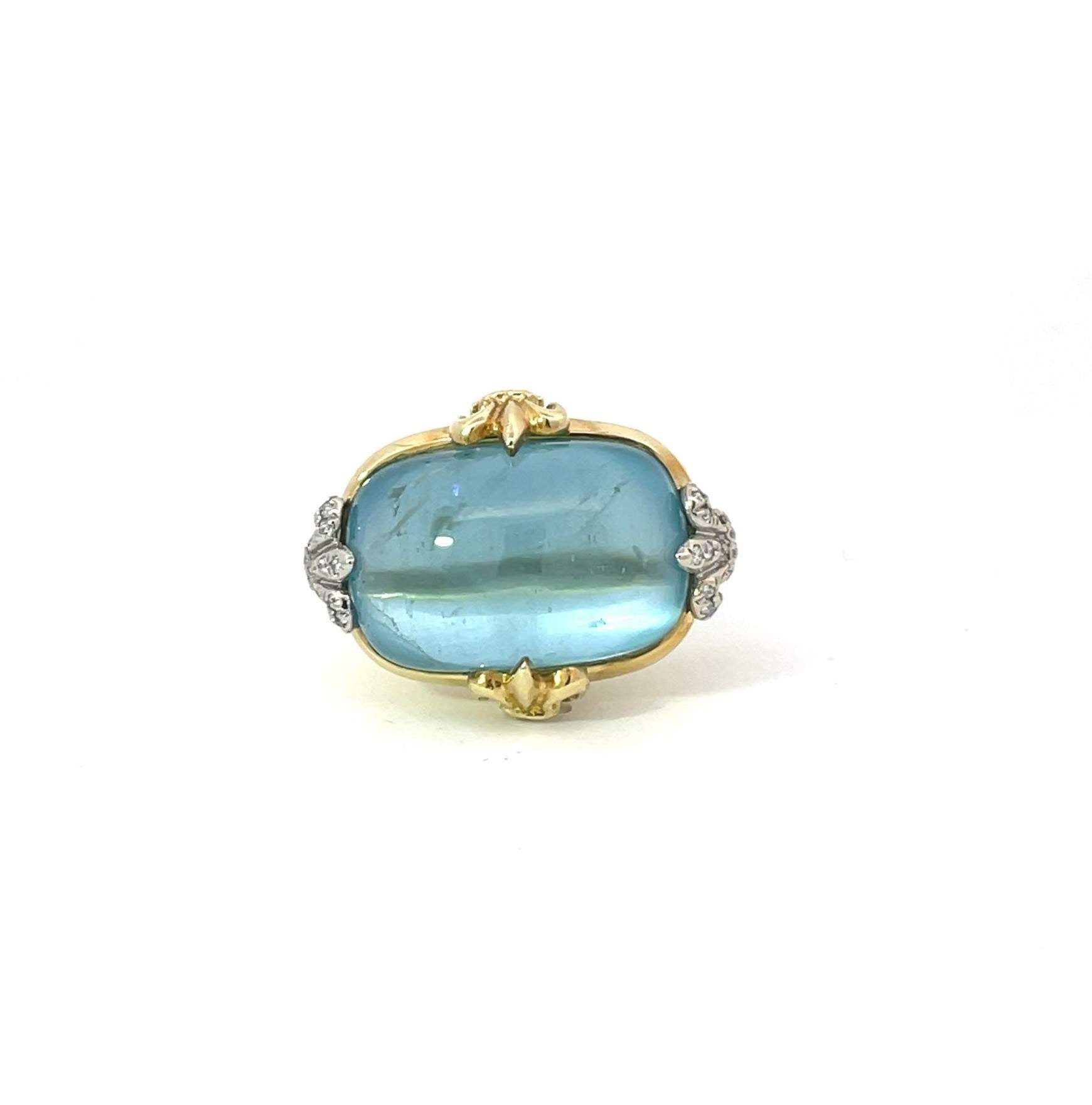 YELLOW GOLD AQUAMARINE & DIAMOND RING