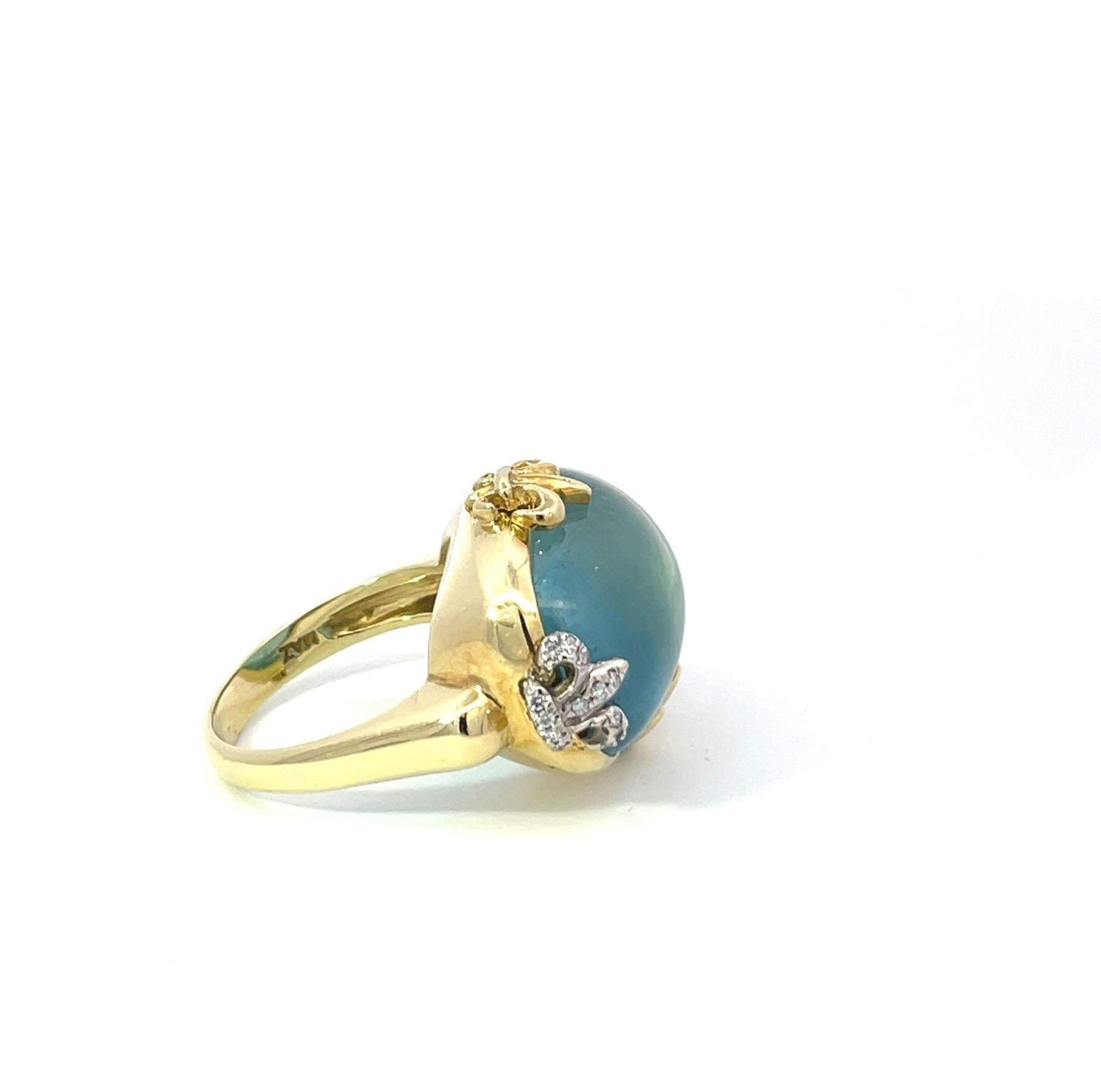 YELLOW GOLD AQUAMARINE & DIAMOND RING