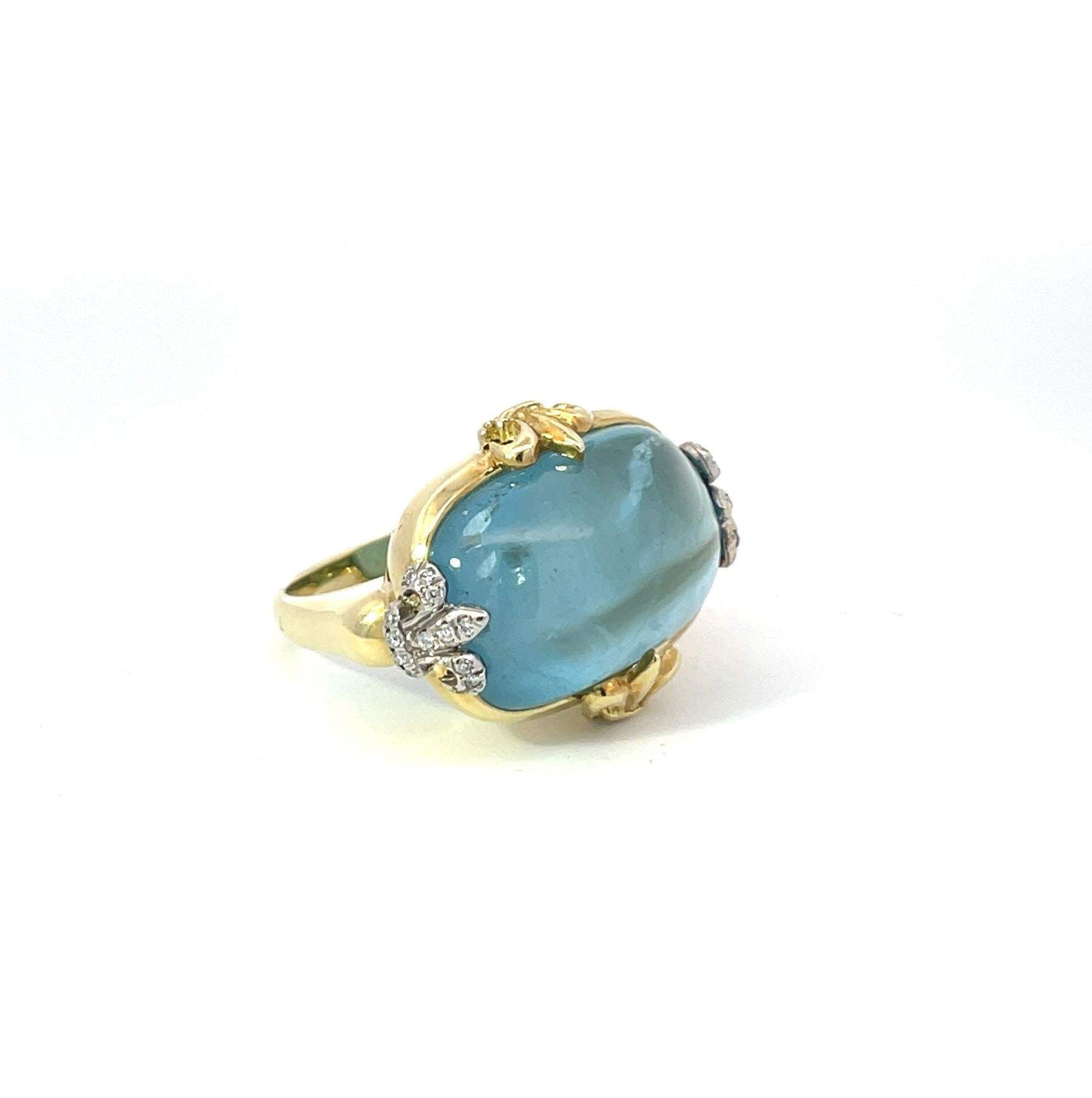 YELLOW GOLD AQUAMARINE & DIAMOND RING