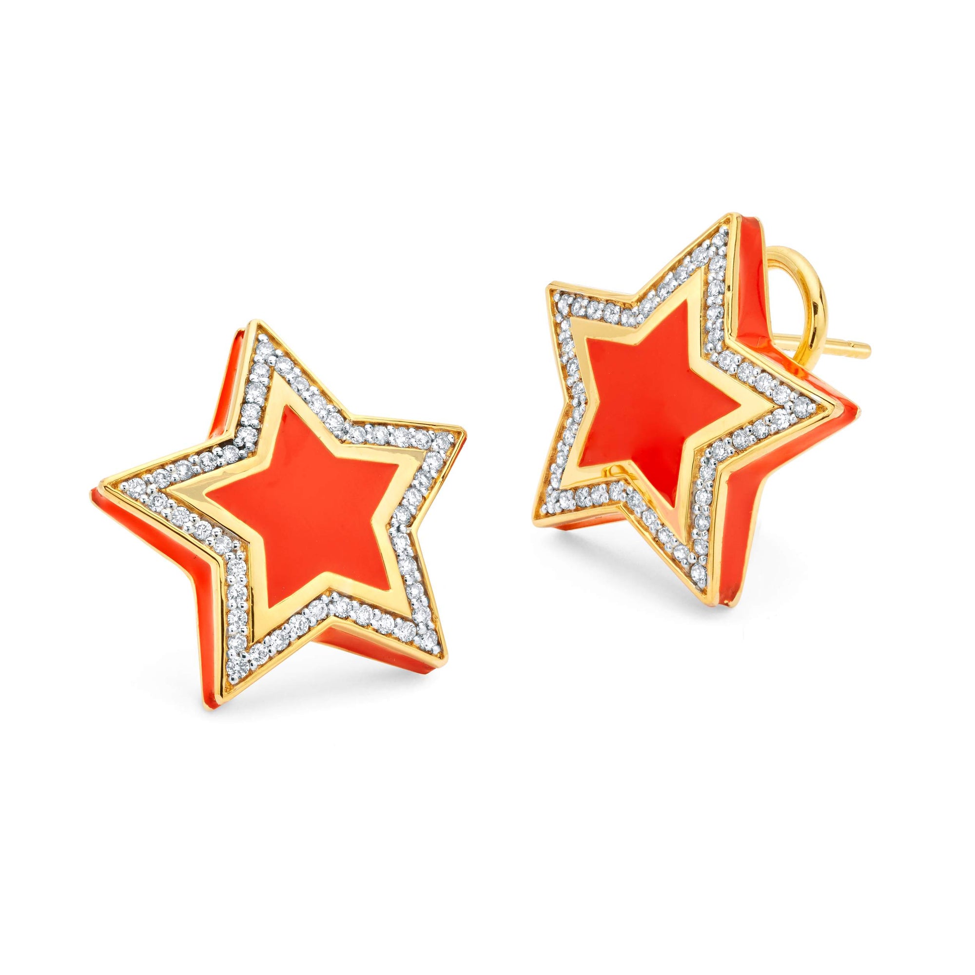 BUDDHA MAMA 20KT YELLOW GOLD ENAMEL STAR EARRINGS.