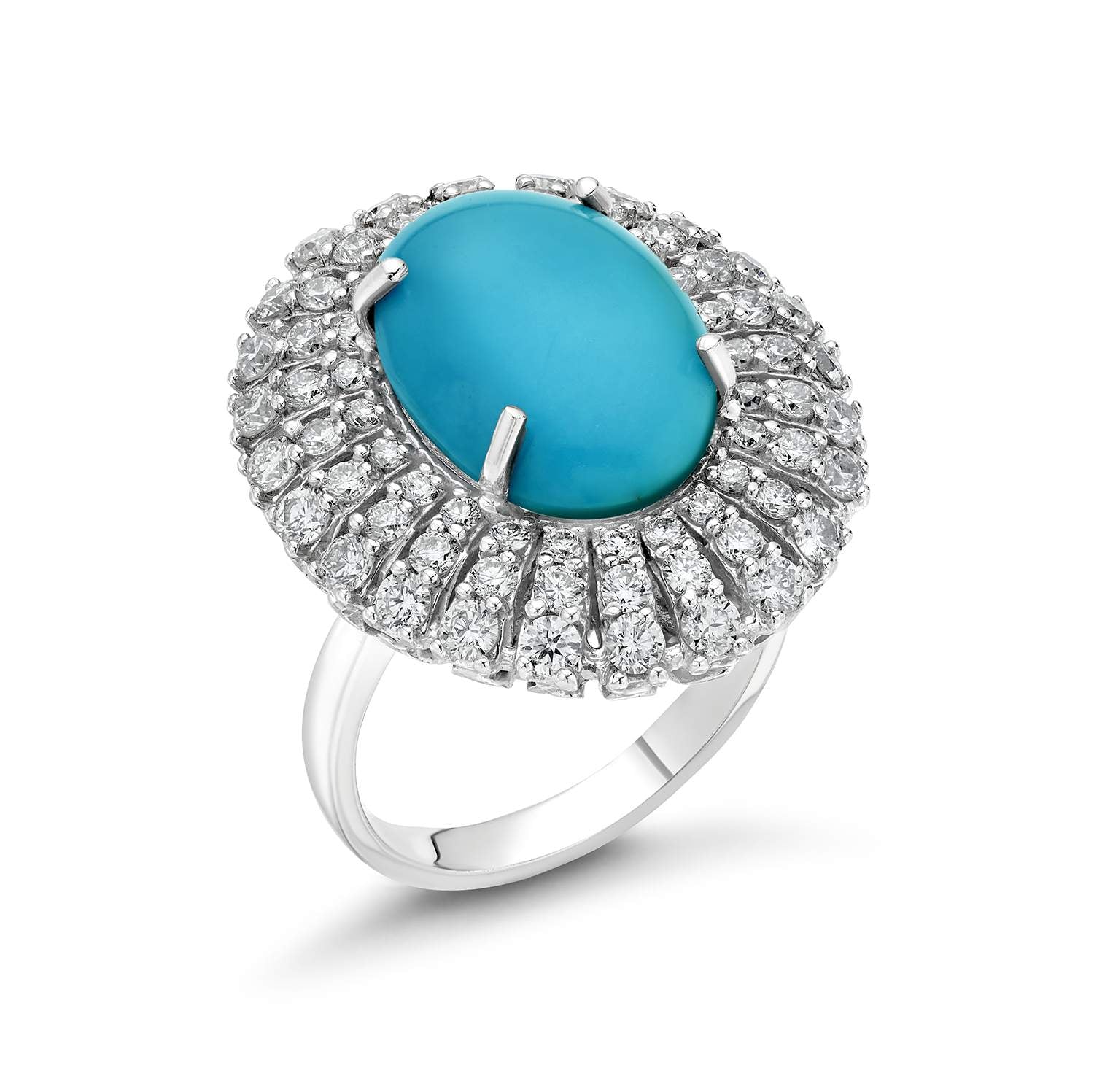 14KT WHITE GOLD TURQUOISE & DIAMOND RING.