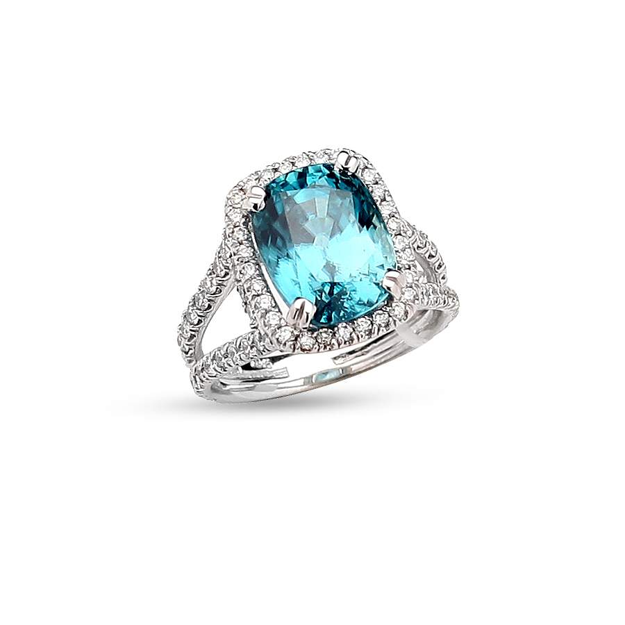 18KT WHITE GOLD ZIRCON AND DIAMOND RING