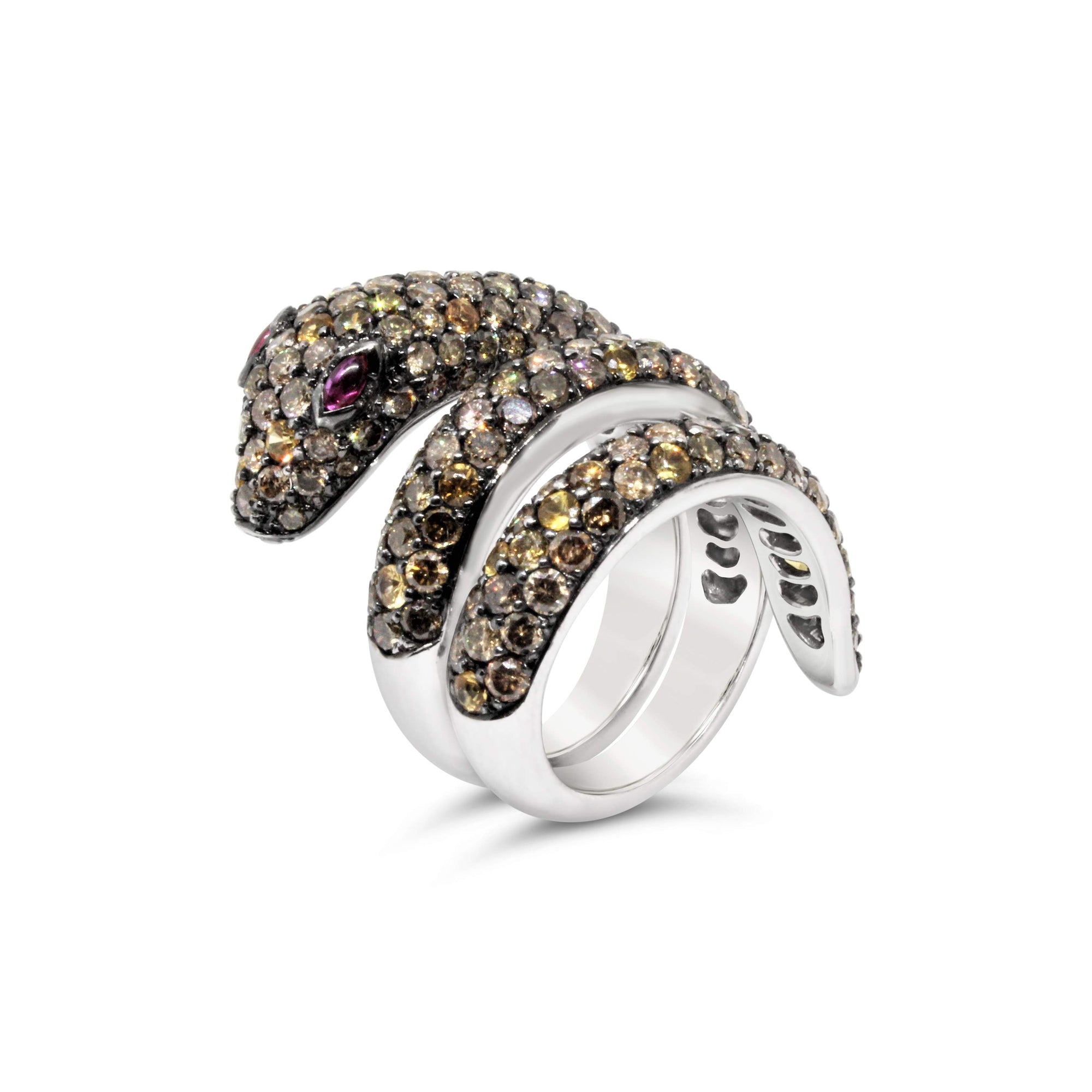 18KT WHITE GOLD DIAMOND SNAKE RING.