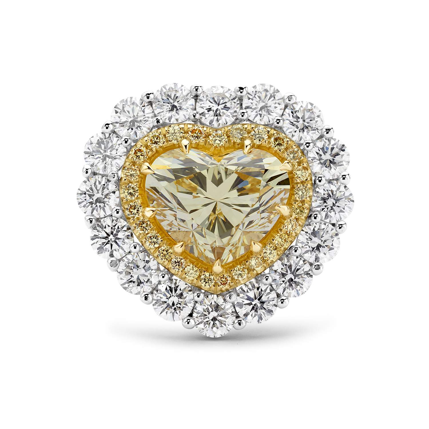 PLATINUM & 18KT 5.05CT HEART SHAPE DIAMOND RING.