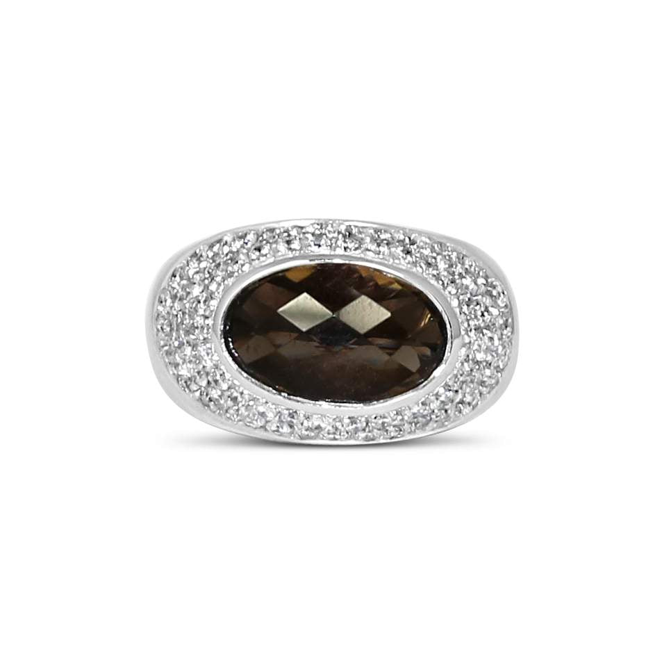 SMOKY-QUARTZ AND PAVE DIAMOND RING