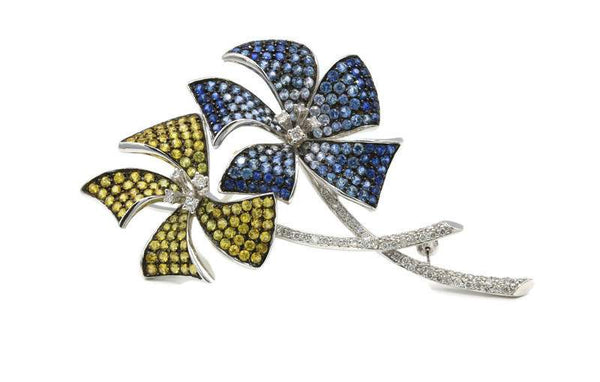 SAPPHIRE AND DIAMOND FLOWER BROOCH