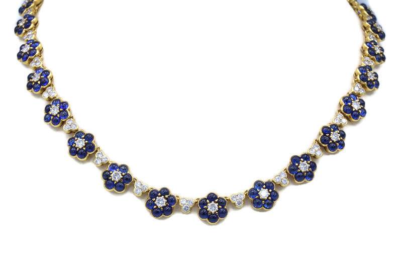 SAPPHIRE AND DIAMOND FLOWER NECKLACE