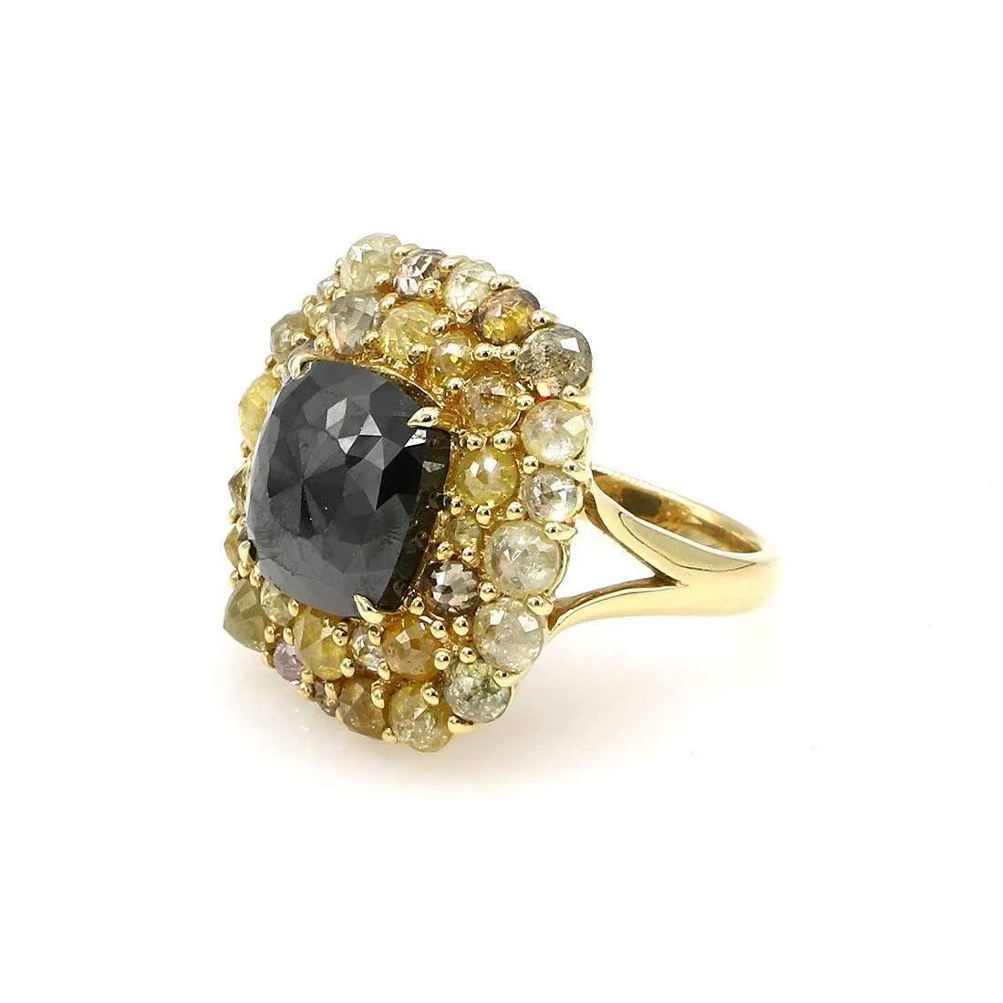 YELLOW AND BLACK ROSE CUT DIAMOND RING