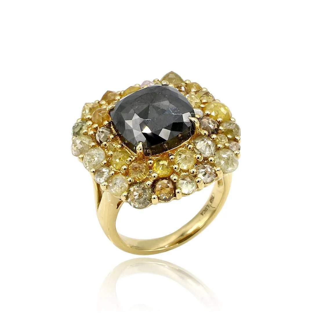 YELLOW AND BLACK ROSE CUT DIAMOND RING