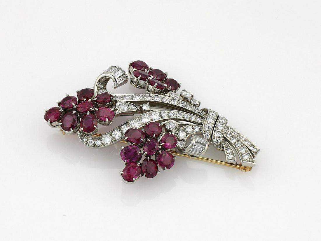 TIFFANY & CO DECO RUBY AND DIAMOND BROOCH