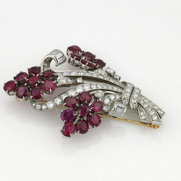 TIFFANY & CO DECO RUBY AND DIAMOND BROOCH