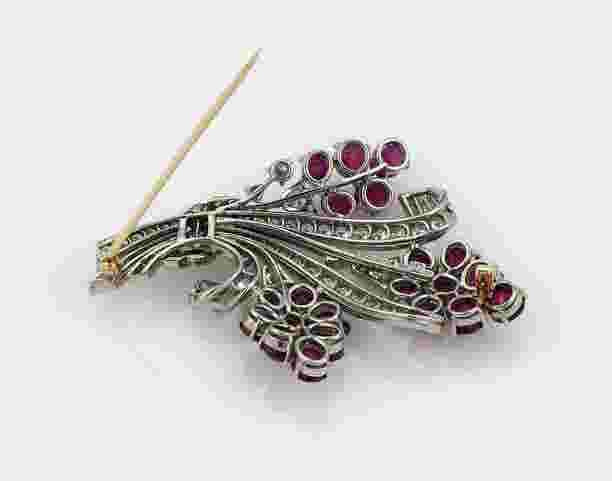 TIFFANY & CO DECO RUBY AND DIAMOND BROOCH