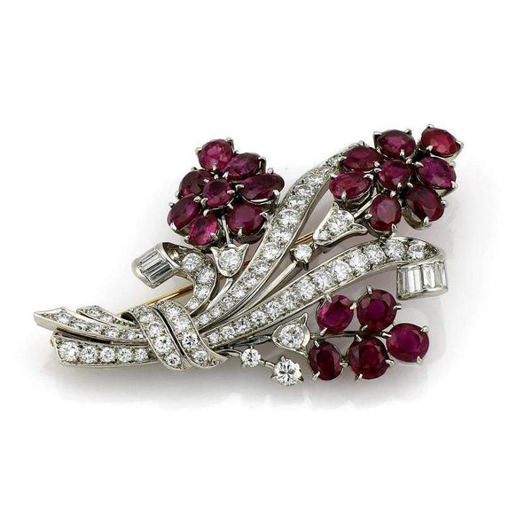 TIFFANY & CO DECO RUBY AND DIAMOND BROOCH