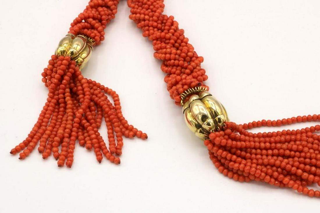 UNIQUE CORAL BEAD TASSEL NECKLACE