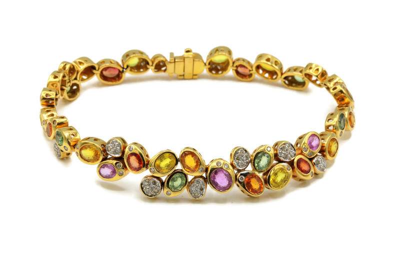 MULTI COLORED SAPPHIRE AND DIAMOND BRACELET