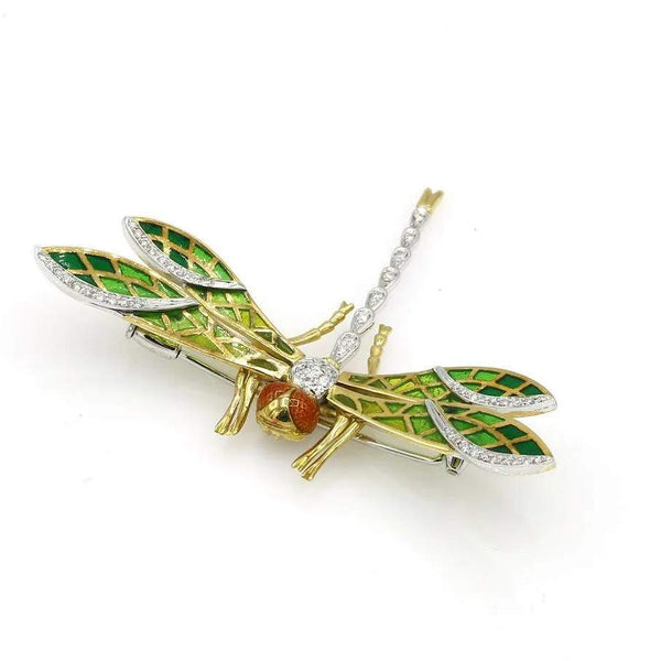 PLIQUE-A-JOUR ENAMEL DRAGONFLY BROOCH