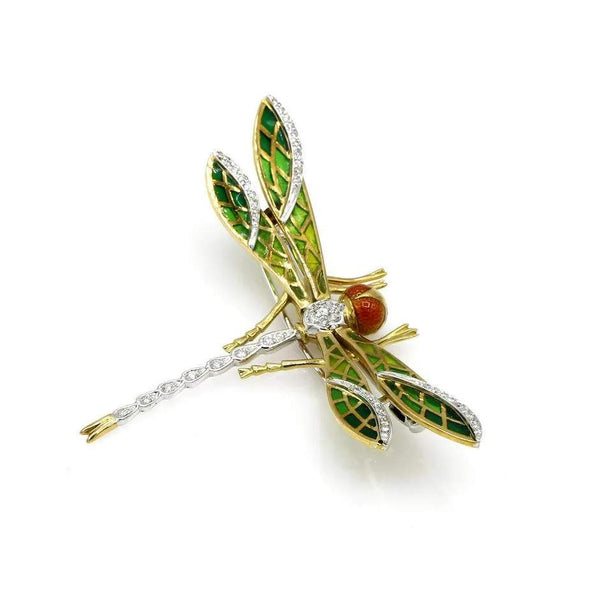 PLIQUE-A-JOUR ENAMEL DRAGONFLY BROOCH