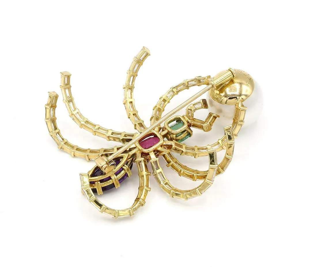 UNIQUE DIAMOND AND COLORED STONE SPIDER BROOCH