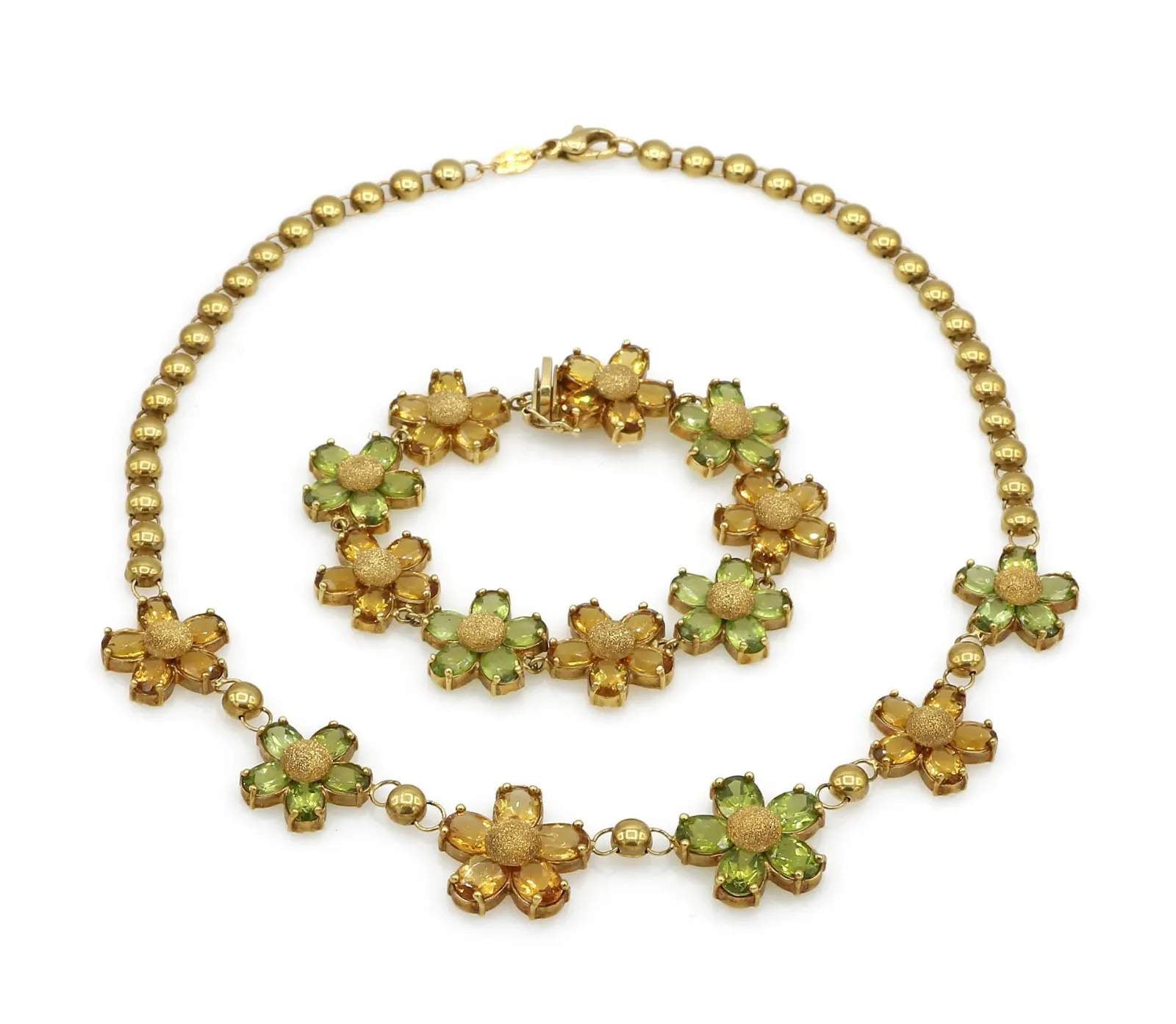 PERIDOT AND CITRINE NECKLACE AND BRACELET SET