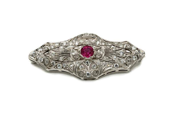 DECO PINK SAPPHIRE AND DIAMOND BROOCH