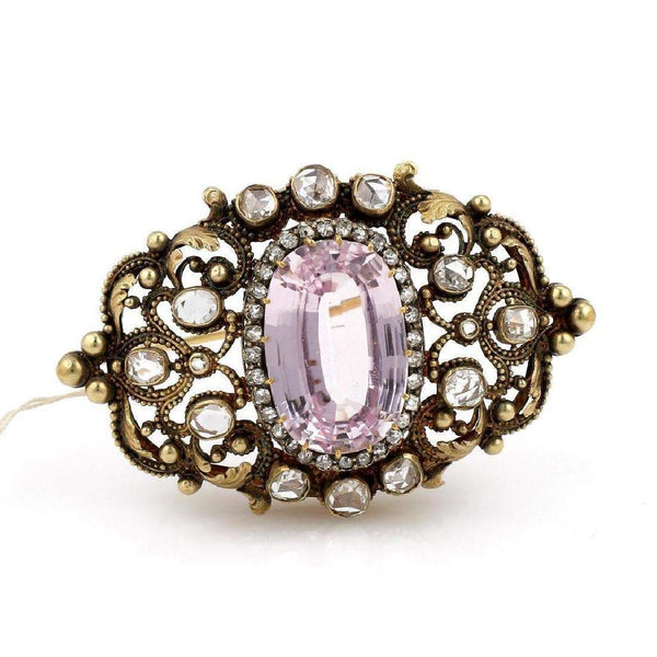 VINTAGE KUNZITE AND DIAMOND BROOCH