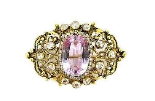 VINTAGE KUNZITE AND DIAMOND BROOCH