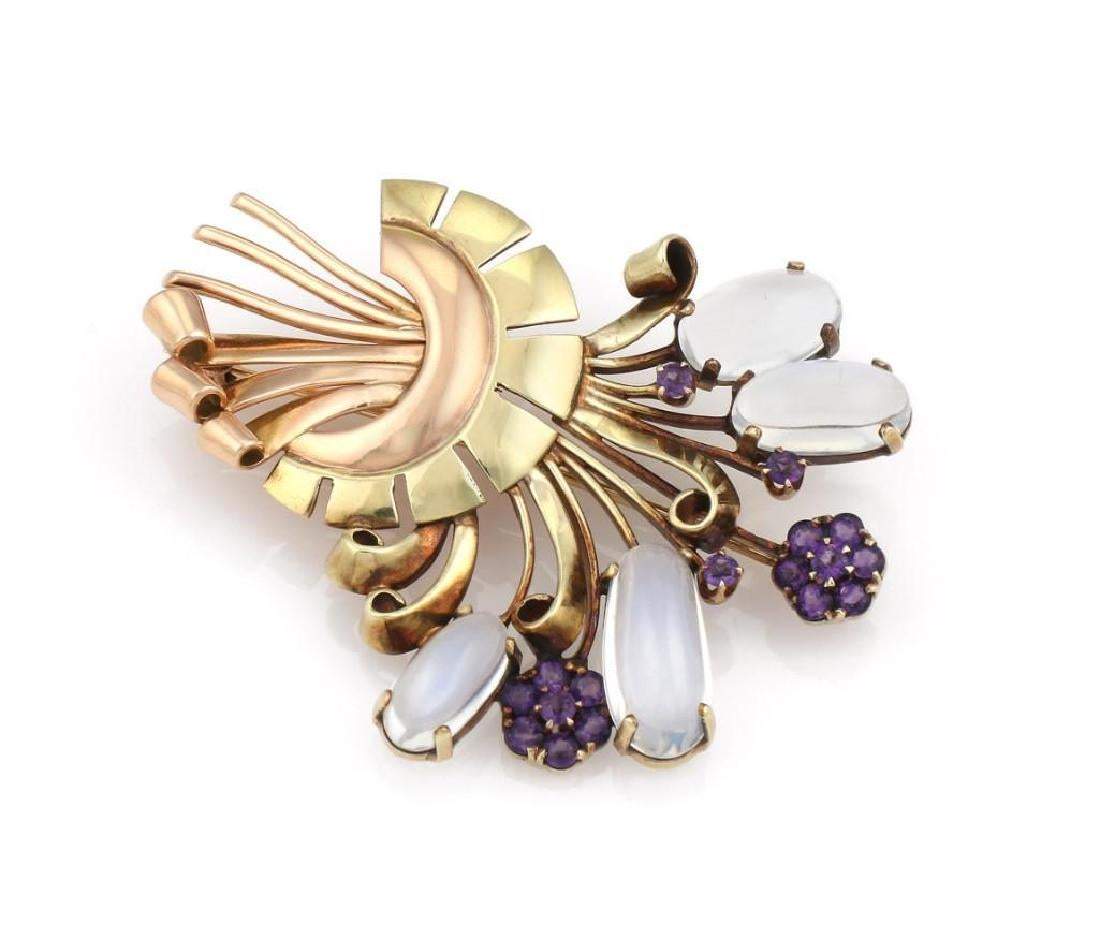 UNIQUE RETRO MOONSTONE BROOCH