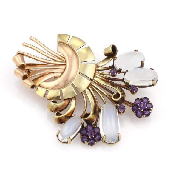 UNIQUE RETRO MOONSTONE BROOCH