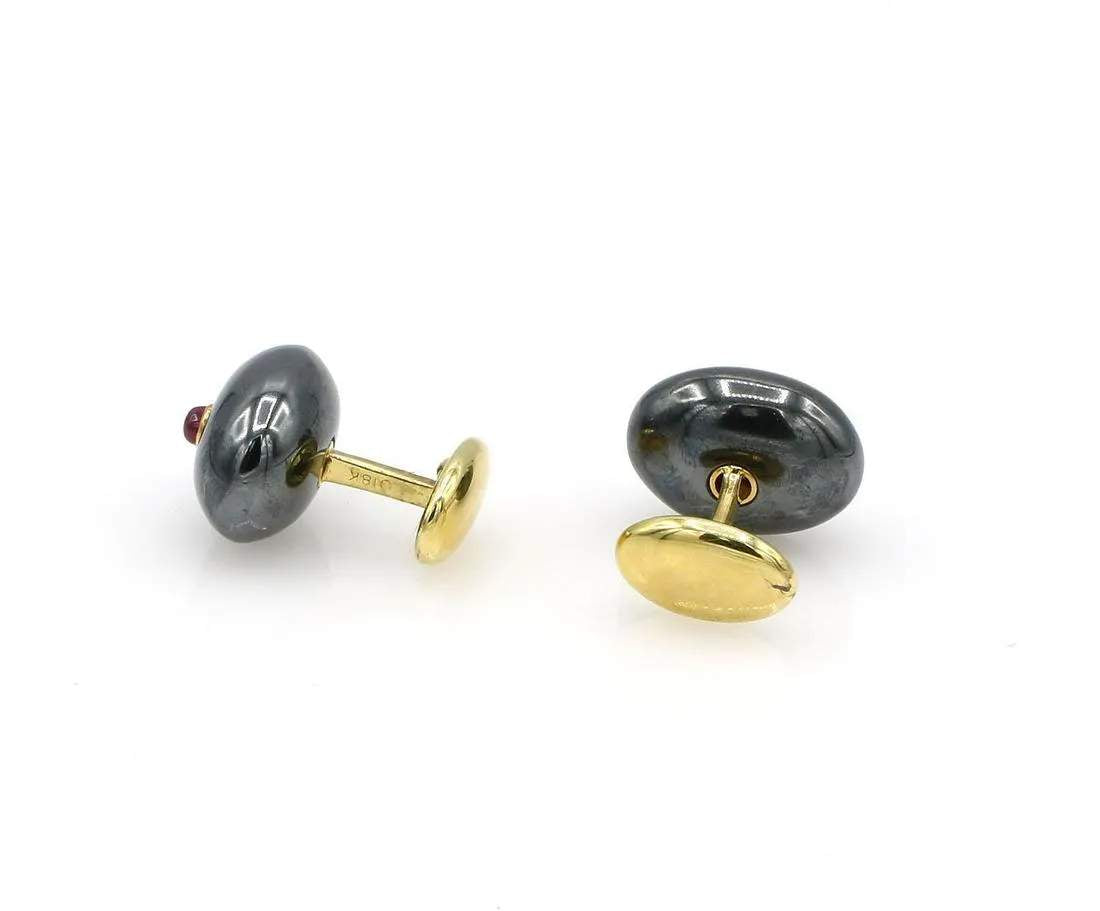 SULKA HEMATITE AND RUBY CUFFLINKS