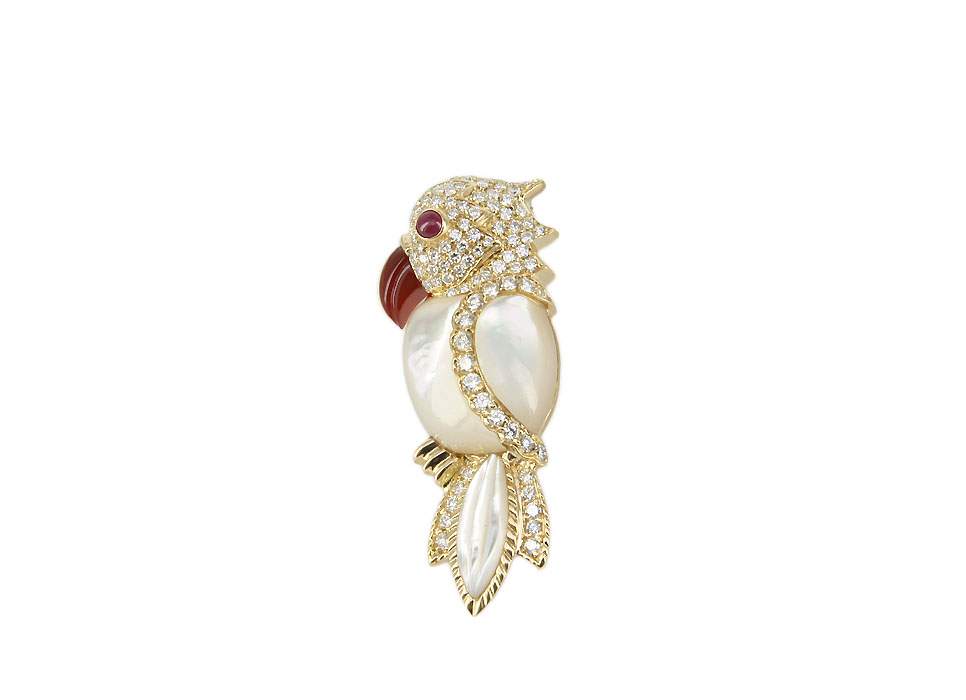 MOTHER OF PEARL & DIAMOND COCKATOO BROOCH