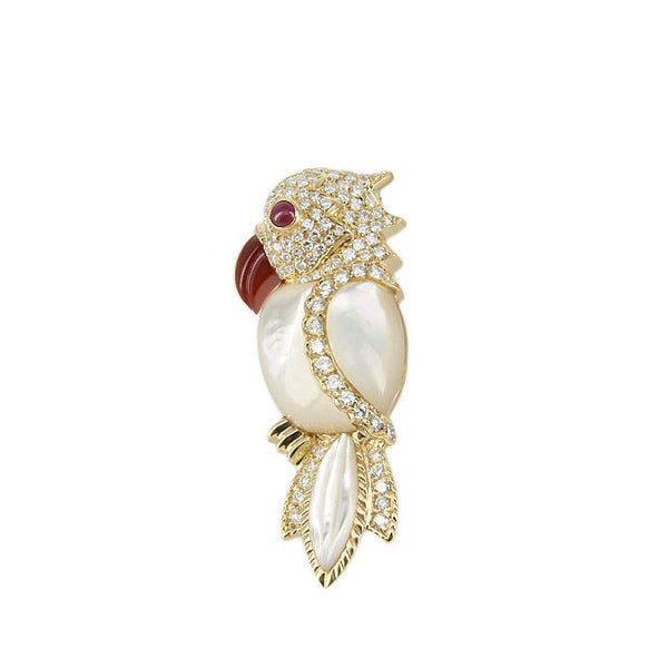 MOTHER OF PEARL & DIAMOND COCKATOO BROOCH