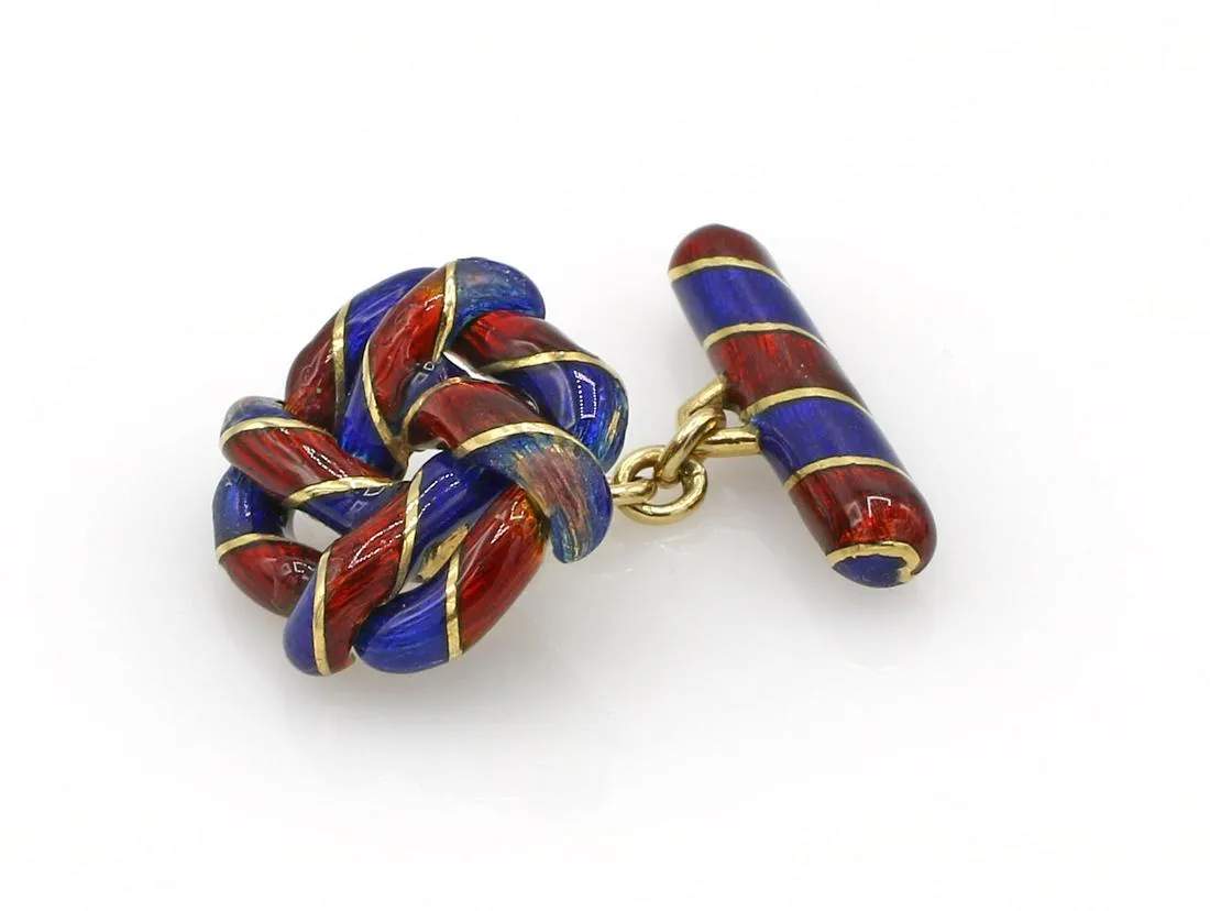 BLUE AND RED ENAMEL CUFFLINKS