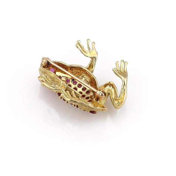 WHIMSICAL RUBY AND DIAMOND FROG PIN