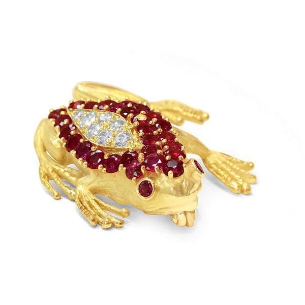 WHIMSICAL RUBY AND DIAMOND FROG PIN