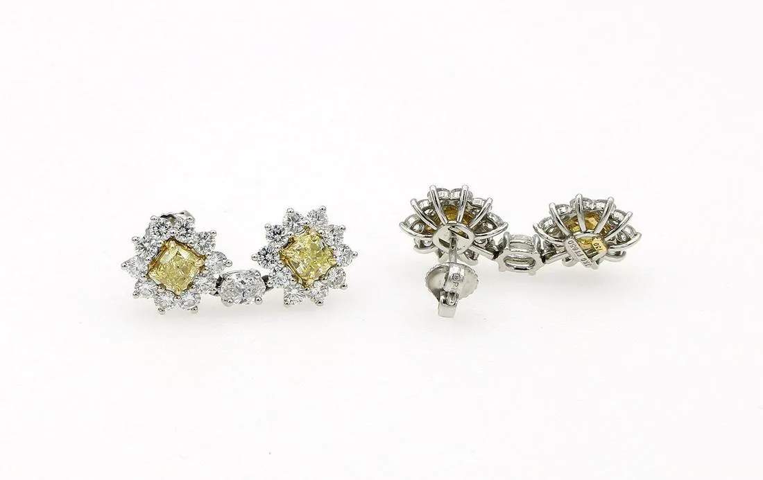 BEAUTIFUL YELLOW AND WHITE DIAMOND DROP EARRINGS