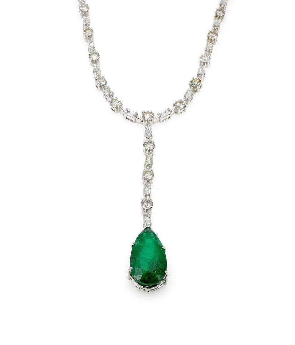 DIAMOND LINE AND EMERALD LARIAT NECKLACE