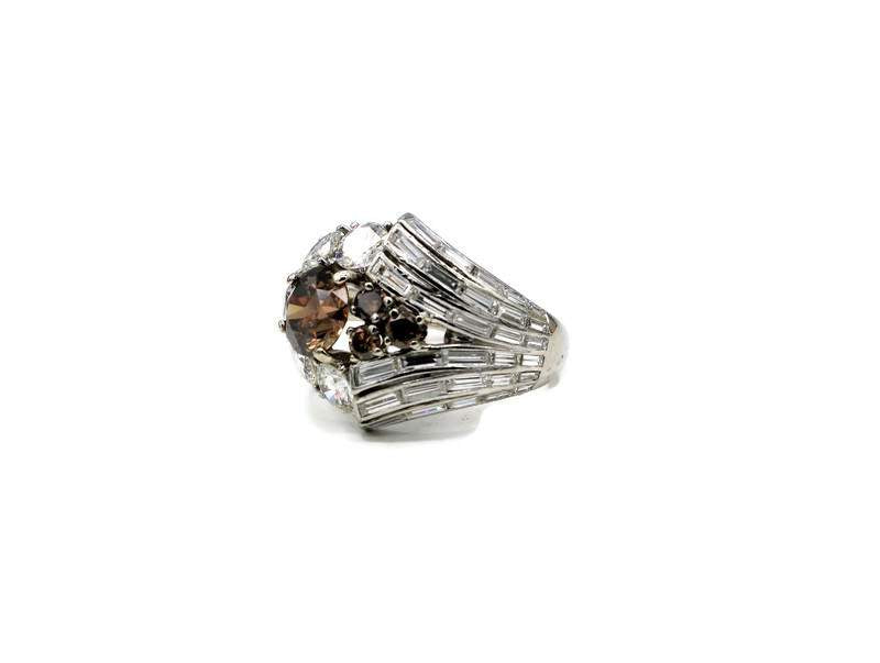 BROWN AND WHITE DIAMOND CLUSTER RING