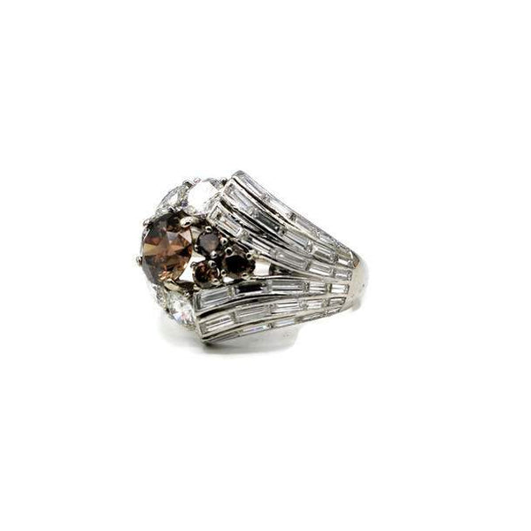 BROWN AND WHITE DIAMOND CLUSTER RING