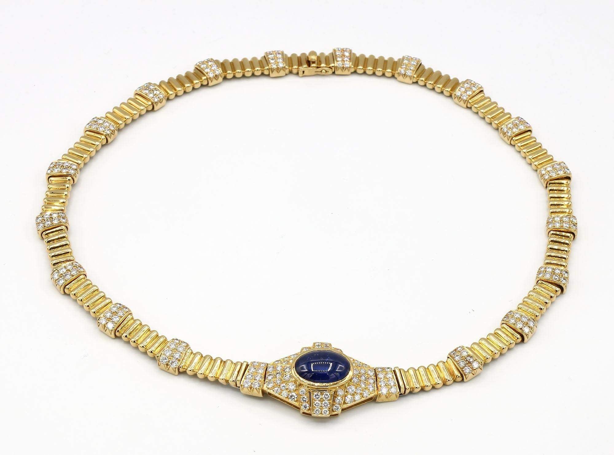 CABOCHON SAPPHIRE AND DIAMOND NECKLACE