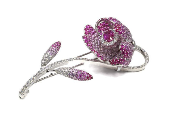 DIAMOND AND PINK SAPPHIRE FLOWER BROOCH