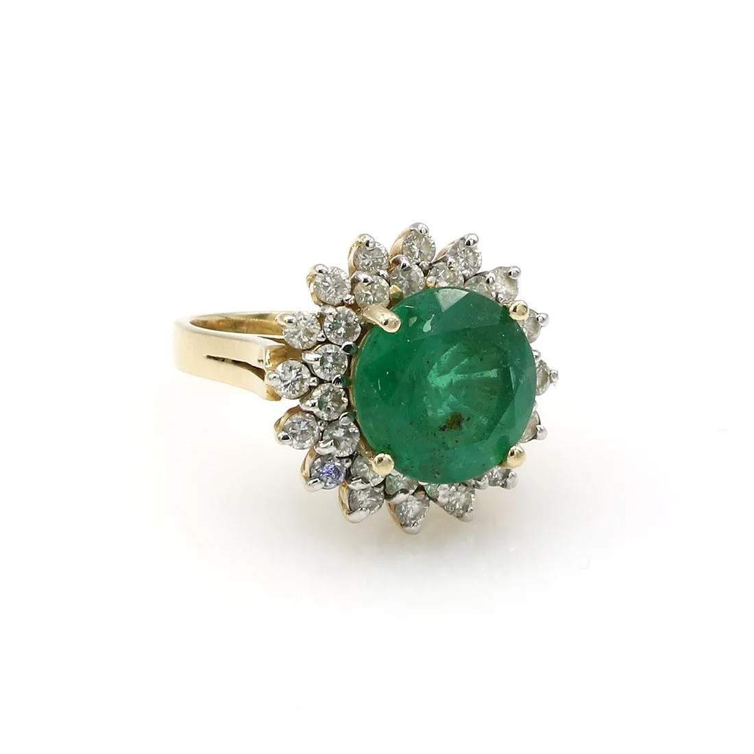 EMERALD AND DIAMOND HALO RING