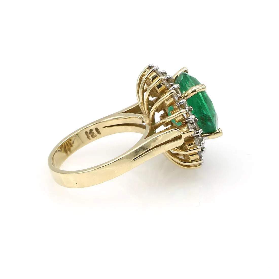 EMERALD AND DIAMOND HALO RING