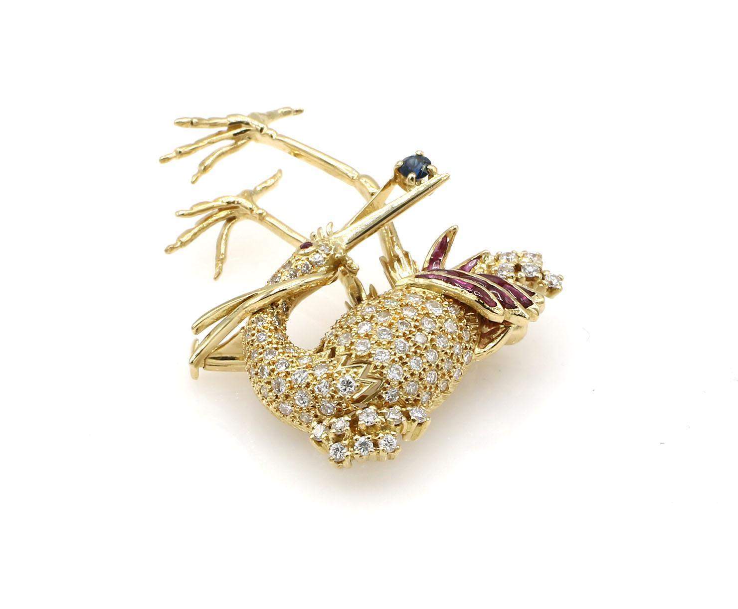 WHIMSICAL GEMSTONE BIRD BROOCH