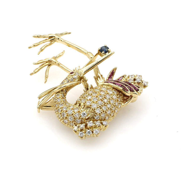 WHIMSICAL GEMSTONE BIRD BROOCH